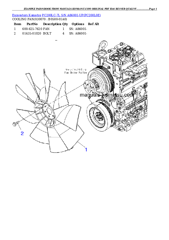 Protected: PC200LC-7L S/N A86001-UP Partsbook