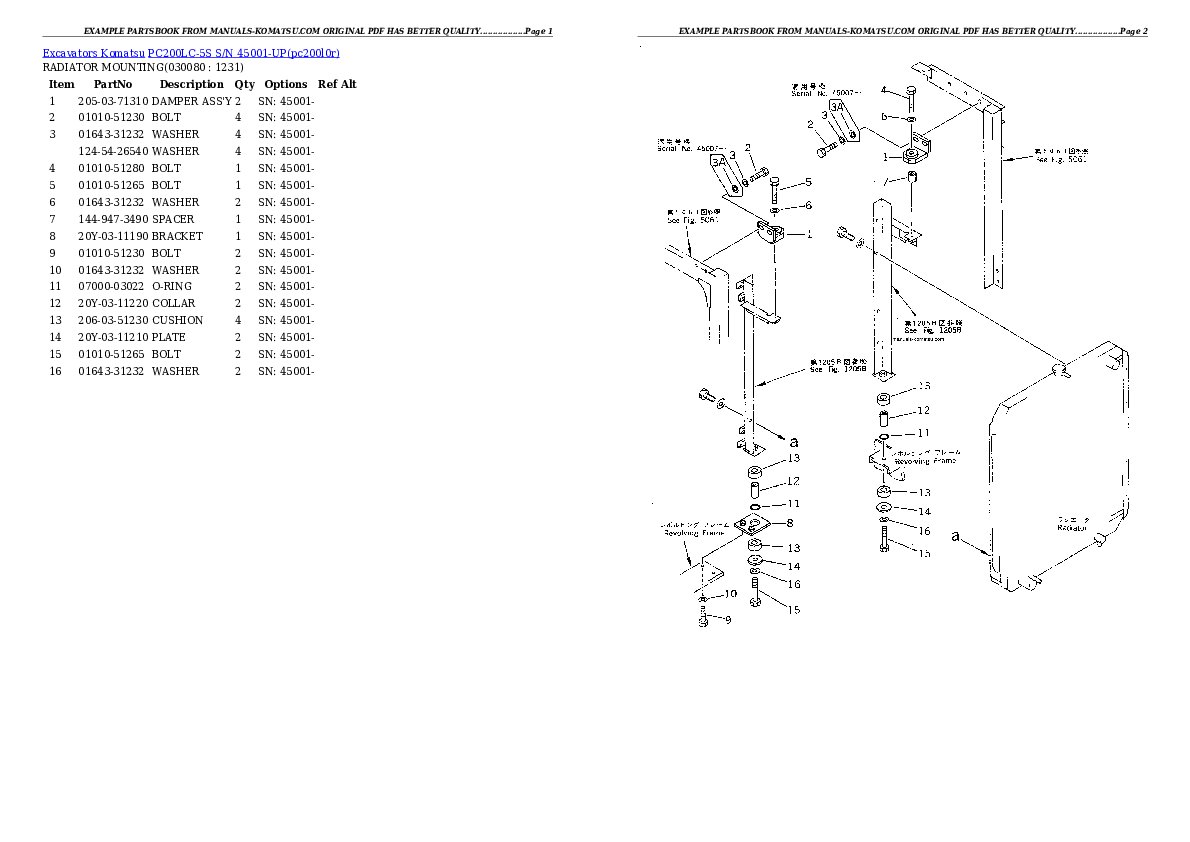 Protected: PC200LC-5S S/N 45001-UP Partsbook
