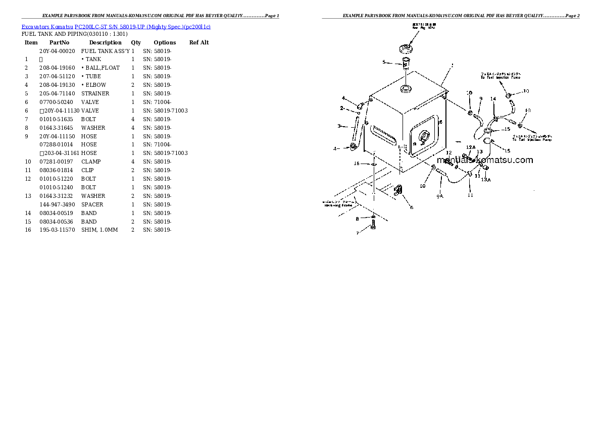 Protected: PC200LC-5T S/N 58019-UP (Mighty Spec.) Partsbook