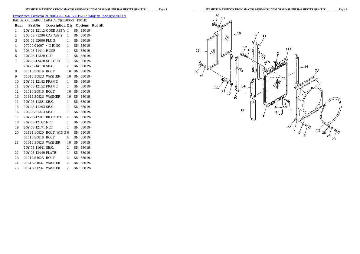 Protected: PC200LC-5T S/N 58019-UP (Mighty Spec.) Partsbook