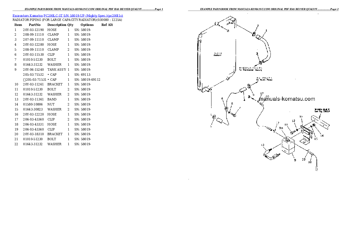 Protected: PC200LC-5T S/N 58019-UP (Mighty Spec.) Partsbook