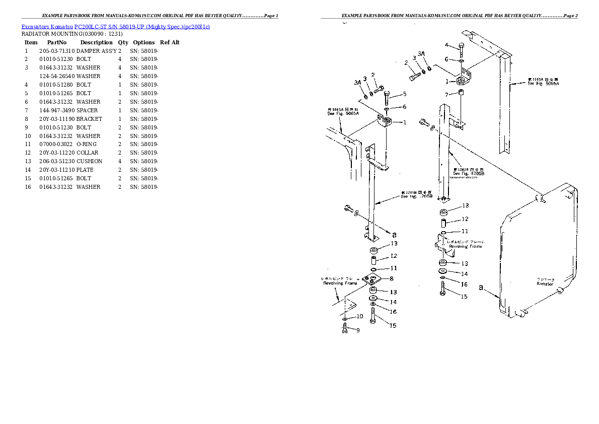 Protected: PC200LC-5T S/N 58019-UP (Mighty Spec.) Partsbook