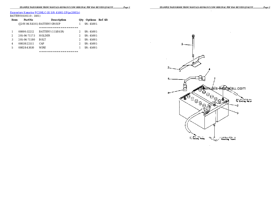 Protected: PC200LC-5X S/N 45001-UP Partsbook