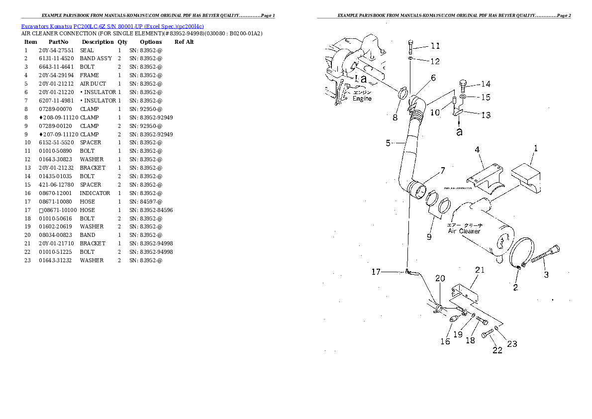 Protected: PC200LC-6Z S/N 80001-UP (Excel Spec.) Partsbook