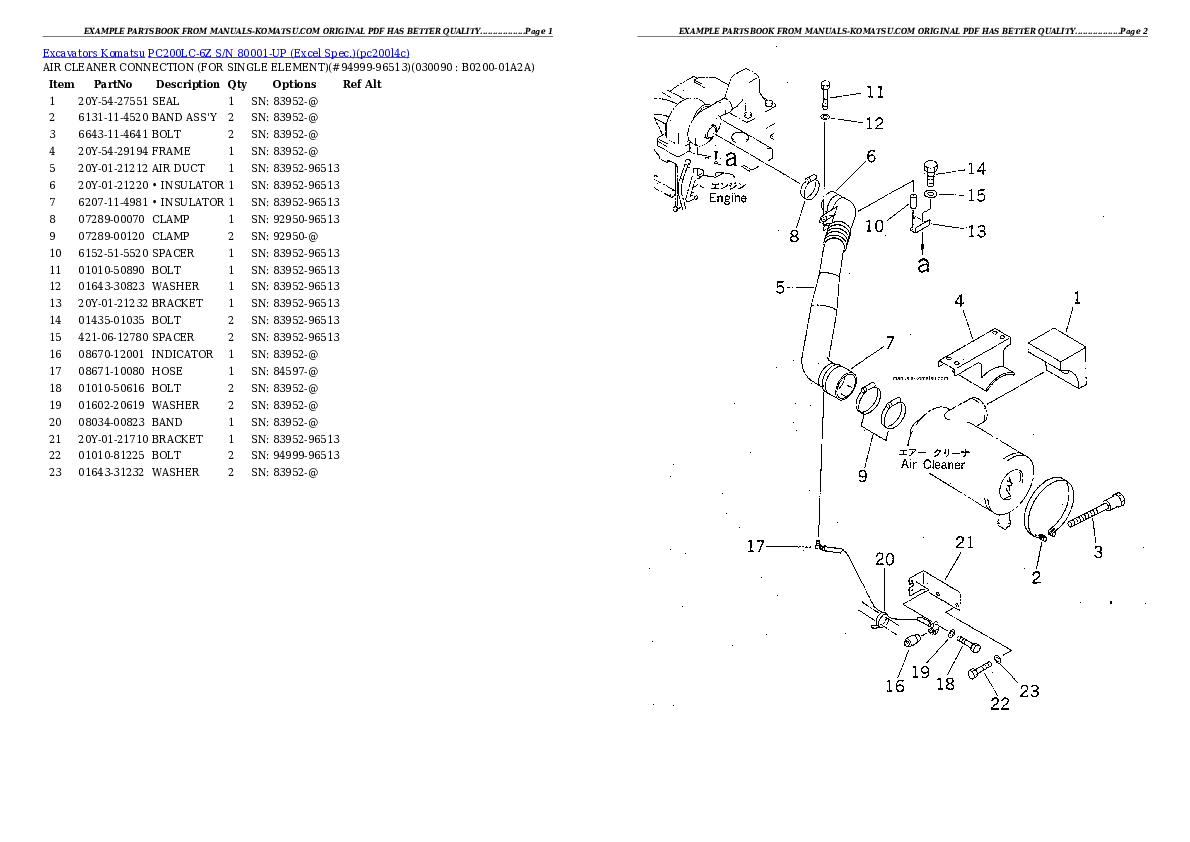 Protected: PC200LC-6Z S/N 80001-UP (Excel Spec.) Partsbook
