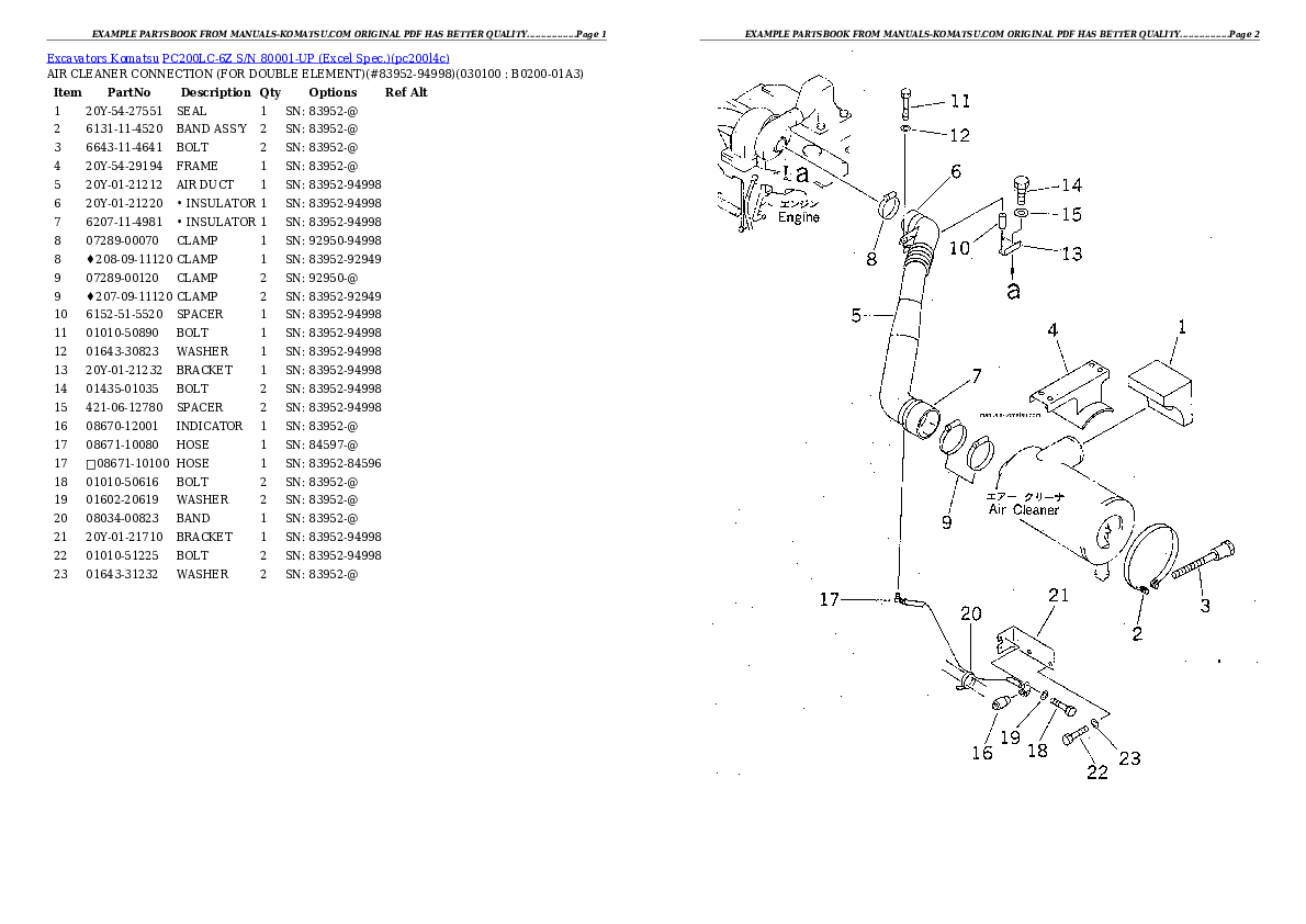 Protected: PC200LC-6Z S/N 80001-UP (Excel Spec.) Partsbook
