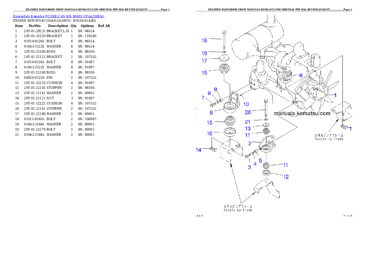 Protected: PC200LC-6S S/N 80001-UP Partsbook