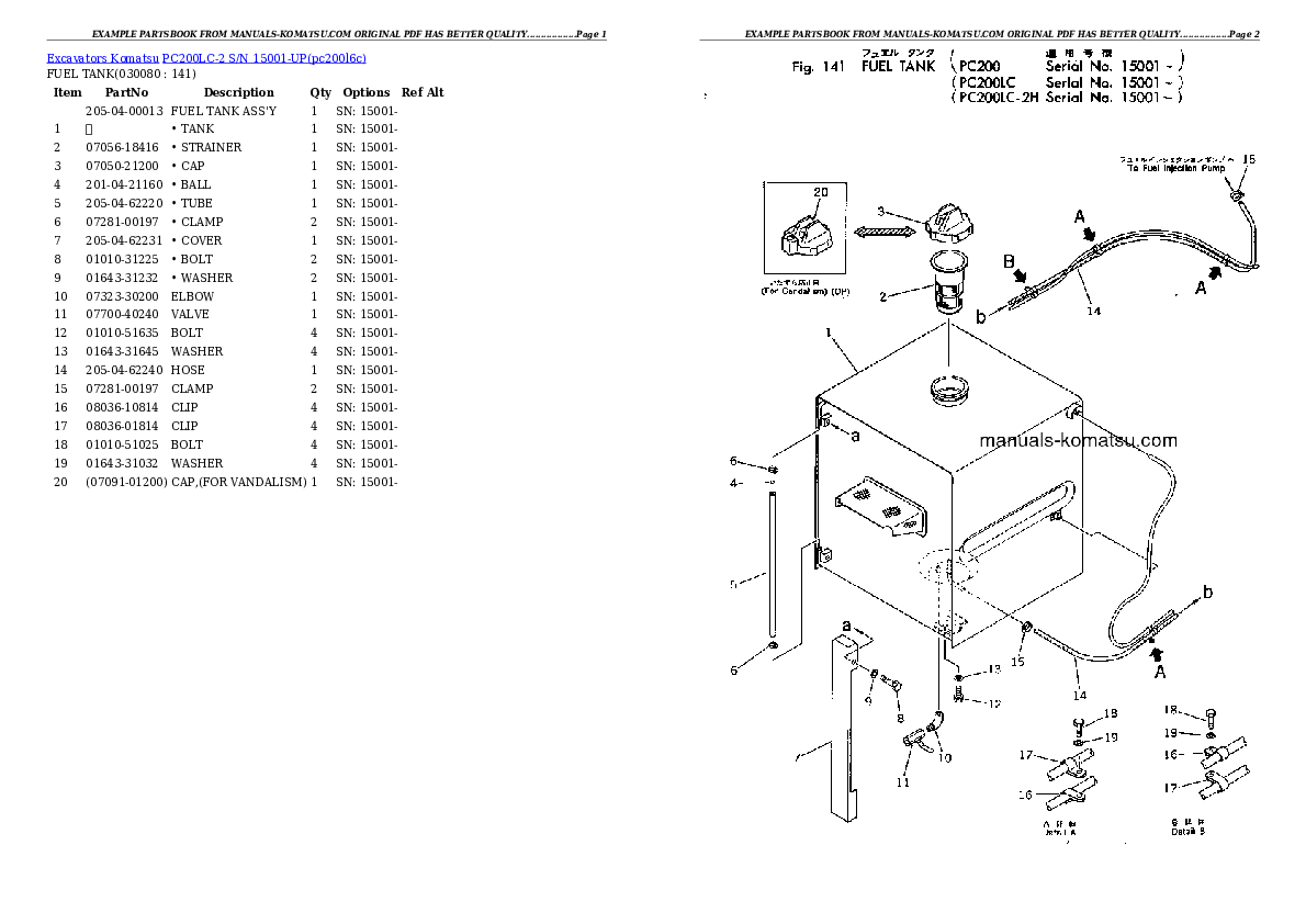 Protected: PC200LC-2 S/N 15001-UP Partsbook