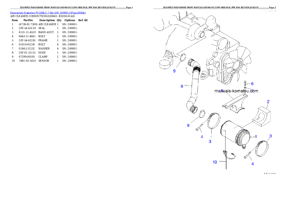 Protected: PC200LC-7-BA S/N 200001-UP Partsbook
