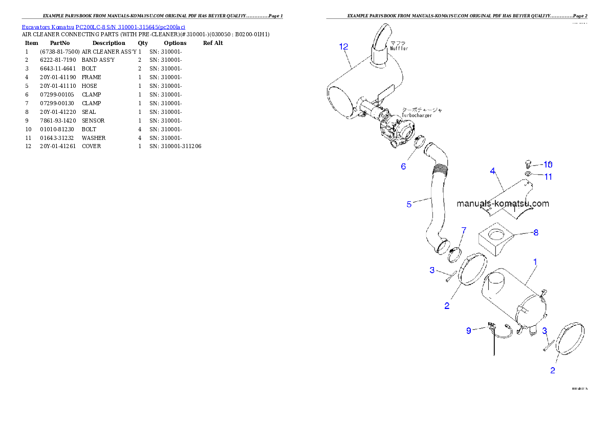 Protected: PC200LC-8 S/N 310001-315645 Partsbook