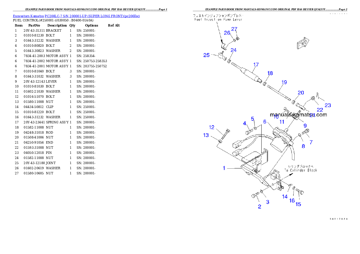 Protected: PC200LC-7 S/N 200001-UP (SUPER LONG FRONT) Partsbook