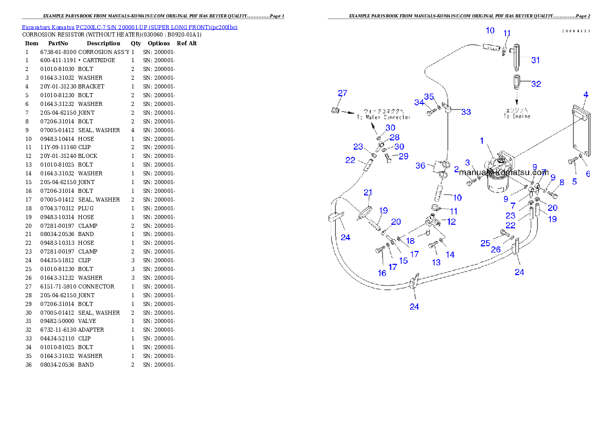 Protected: PC200LC-7 S/N 200001-UP (SUPER LONG FRONT) Partsbook