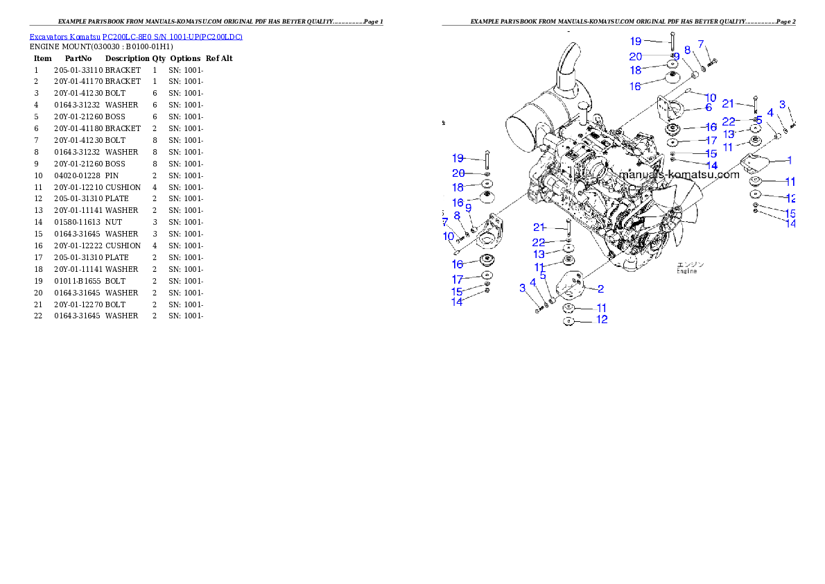 PC200LC-8E0 S/N 1001-UP Partsbook