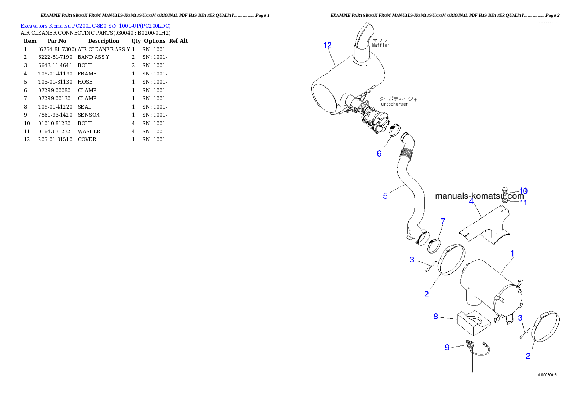 Protected: PC200LC-8E0 S/N 1001-UP Partsbook