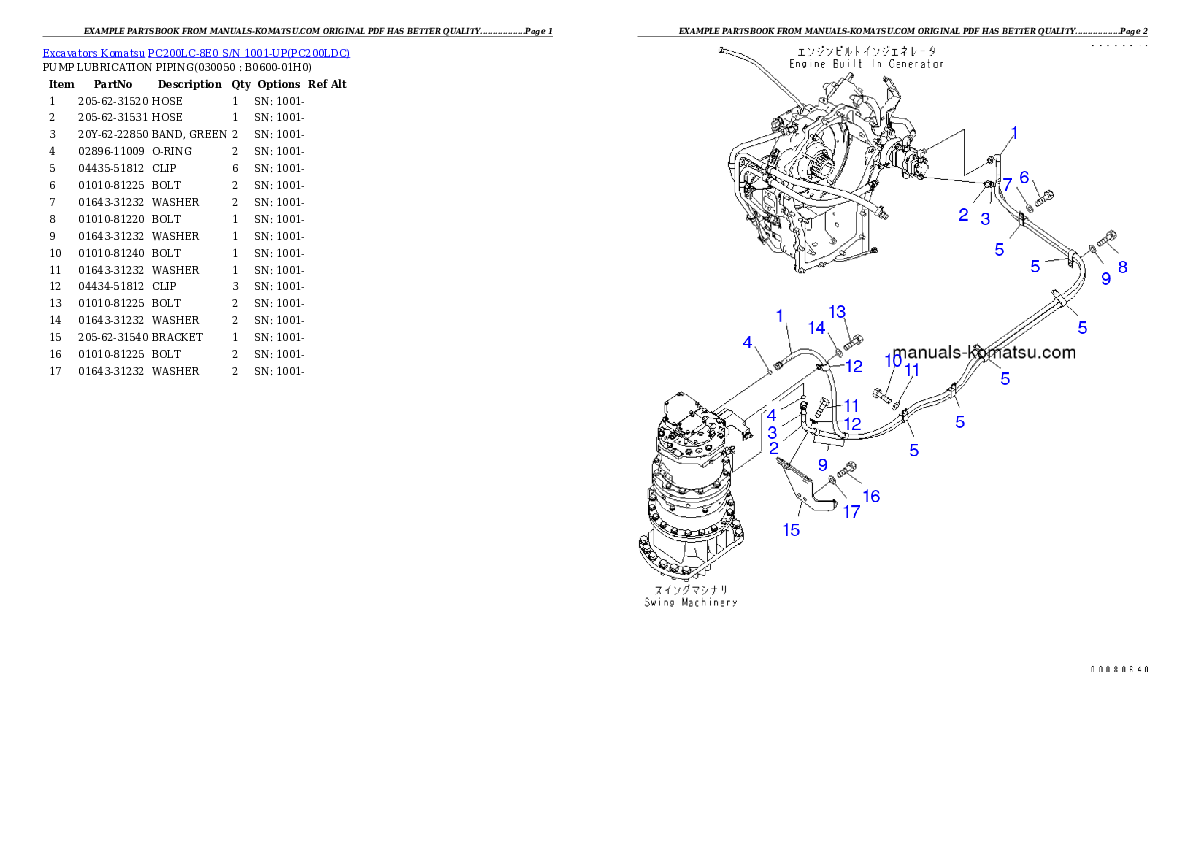 Protected: PC200LC-8E0 S/N 1001-UP Partsbook