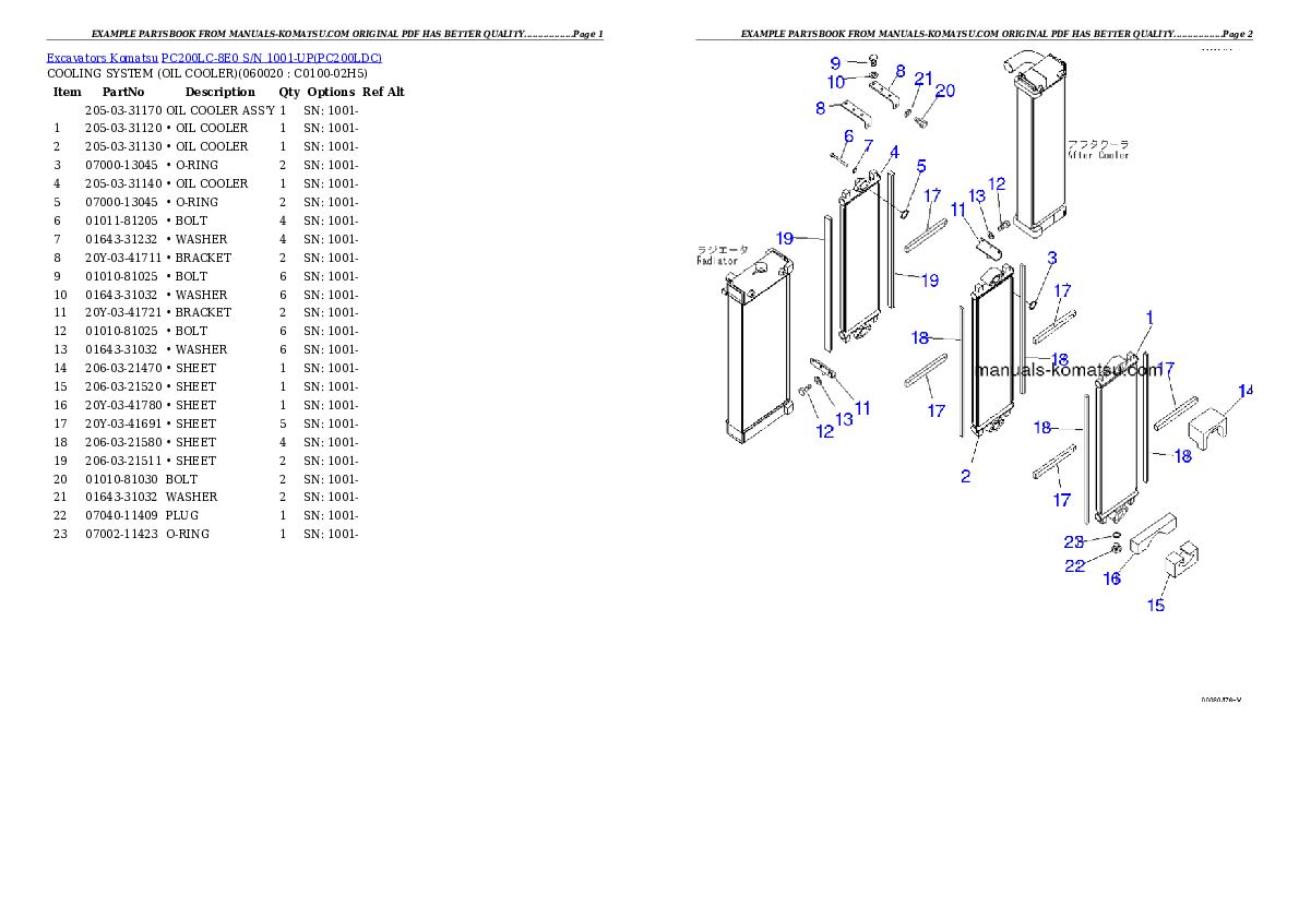 Protected: PC200LC-8E0 S/N 1001-UP Partsbook