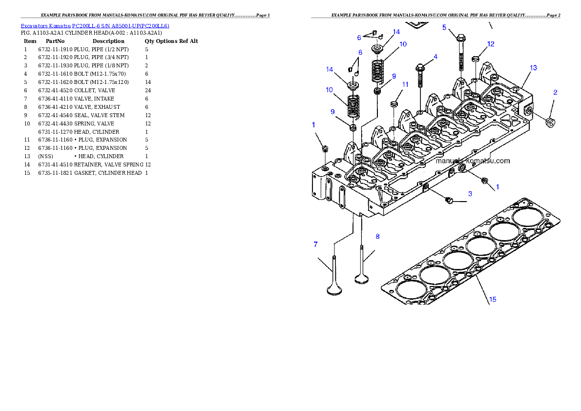 PC200LL-6 S/N A85001-UP Partsbook