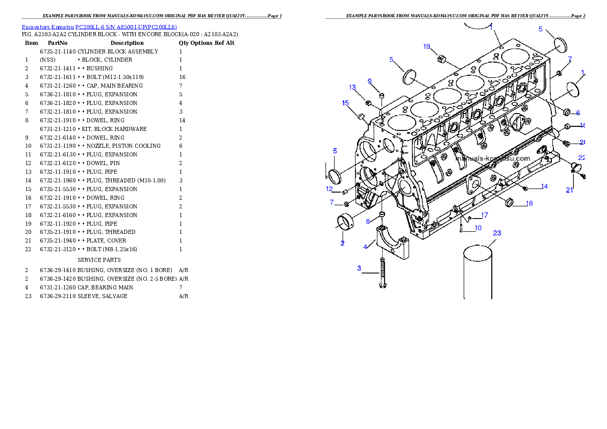 Protected: PC200LL-6 S/N A85001-UP Partsbook