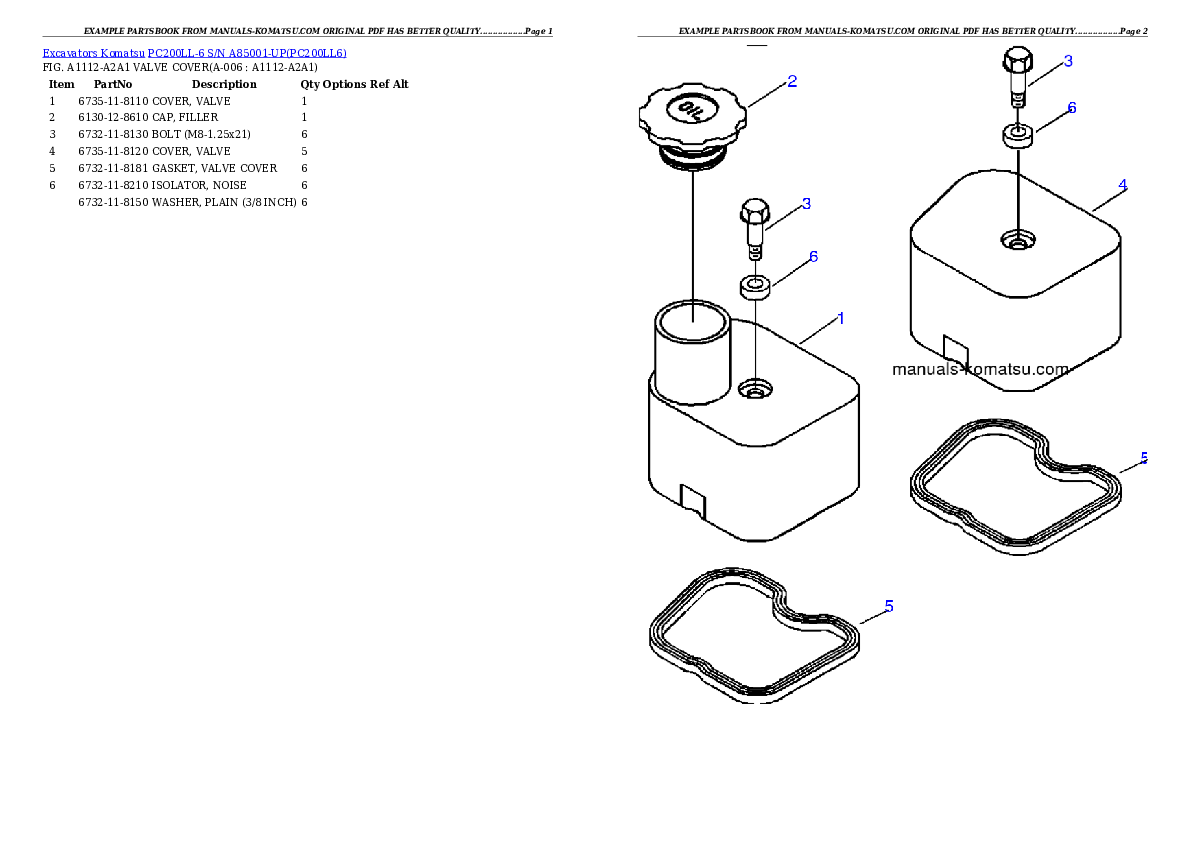 Protected: PC200LL-6 S/N A85001-UP Partsbook
