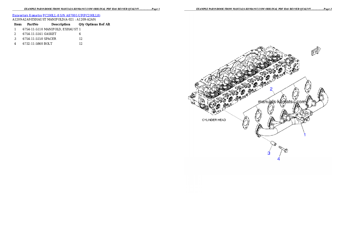 Protected: PC200LL-8 S/N A87001-UP Partsbook