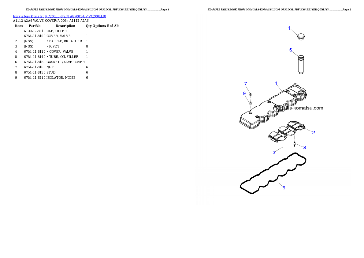 PC200LL-8 S/N A87001-UP Partsbook