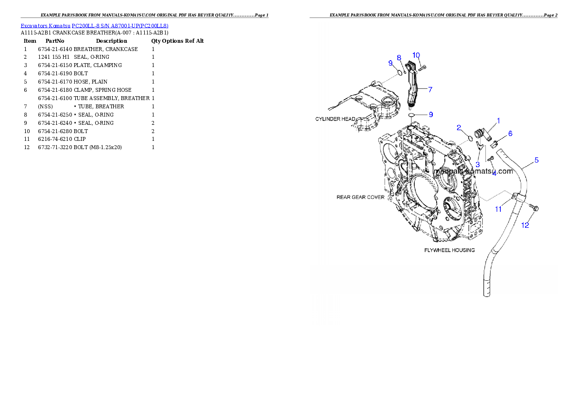 Protected: PC200LL-8 S/N A87001-UP Partsbook