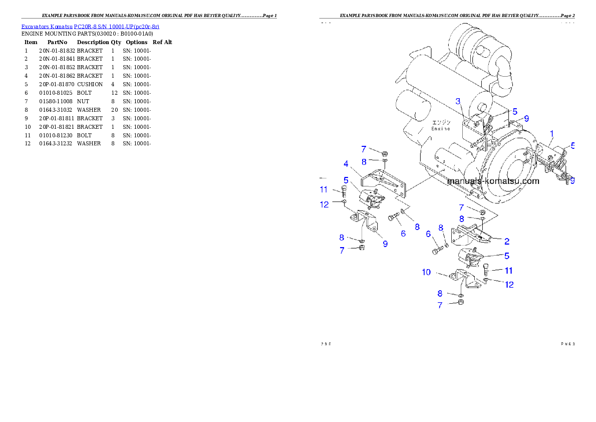 PC20R-8 S/N 10001-UP Partsbook