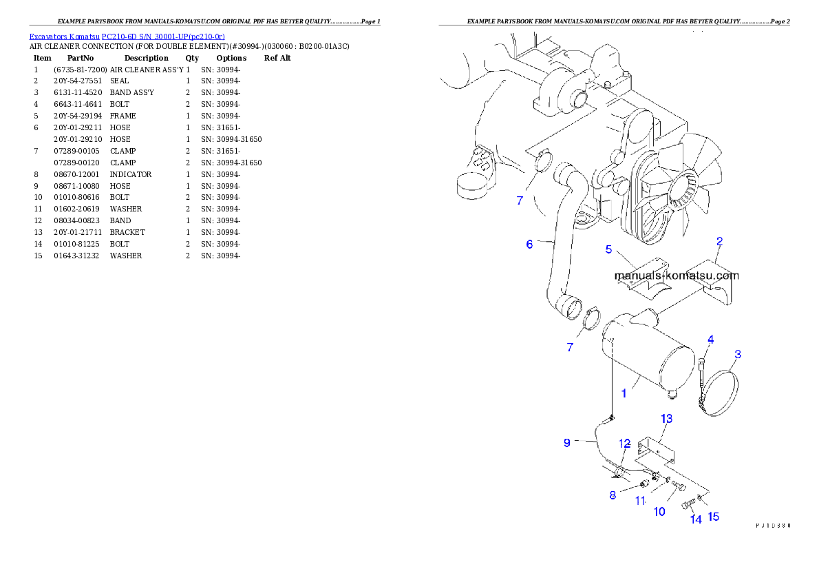 Protected: PC210-6D S/N 30001-UP Partsbook