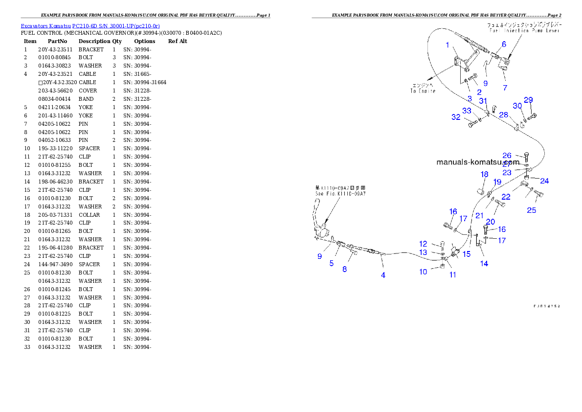 Protected: PC210-6D S/N 30001-UP Partsbook