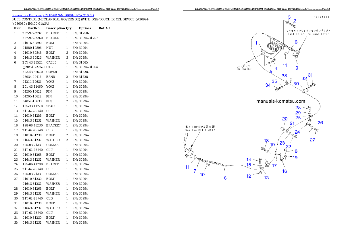 Protected: PC210-6D S/N 30001-UP Partsbook