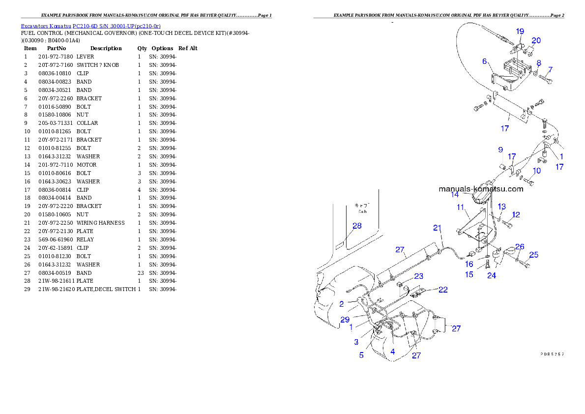 Protected: PC210-6D S/N 30001-UP Partsbook