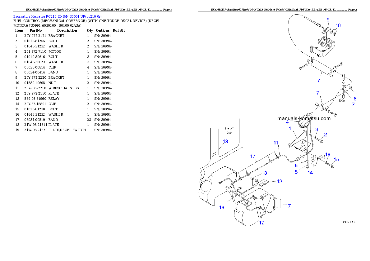 Protected: PC210-6D S/N 30001-UP Partsbook