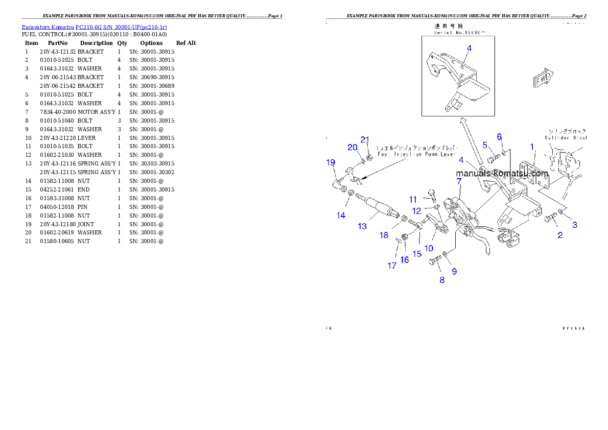 Protected: PC210-6G S/N 30001-UP Partsbook