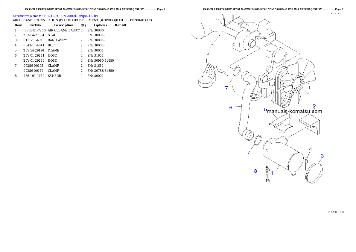 Protected: PC210-6G S/N 30001-UP Partsbook