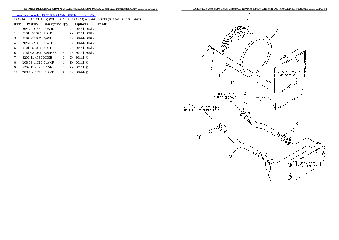 Protected: PC210-6-A1 S/N 30001-UP Partsbook