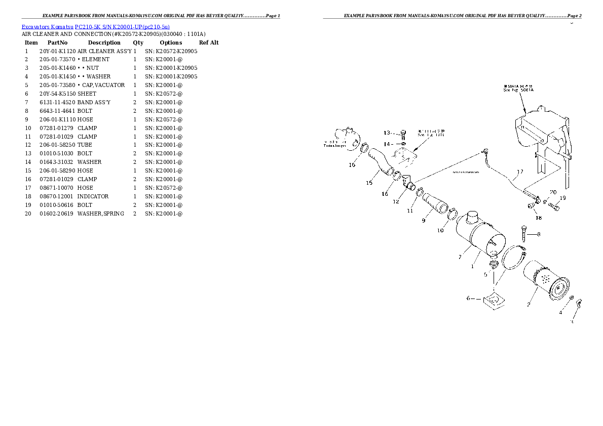 Protected: PC210-5K S/N K20001-UP Partsbook