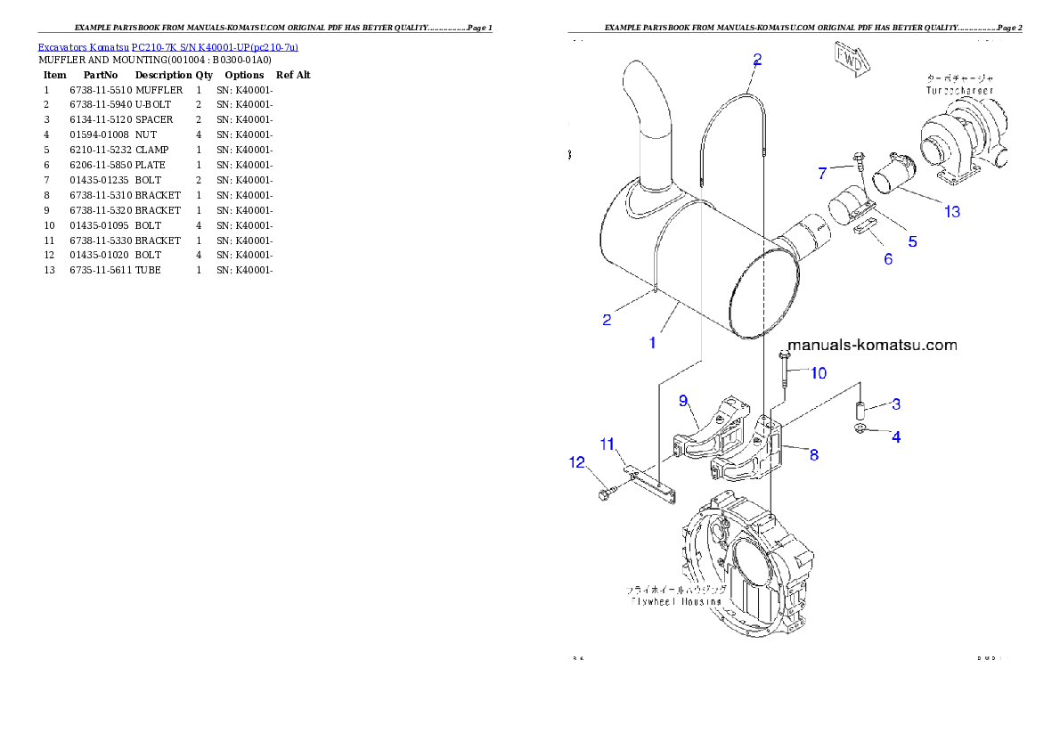 Protected: PC210-7K S/N K40001-UP Partsbook