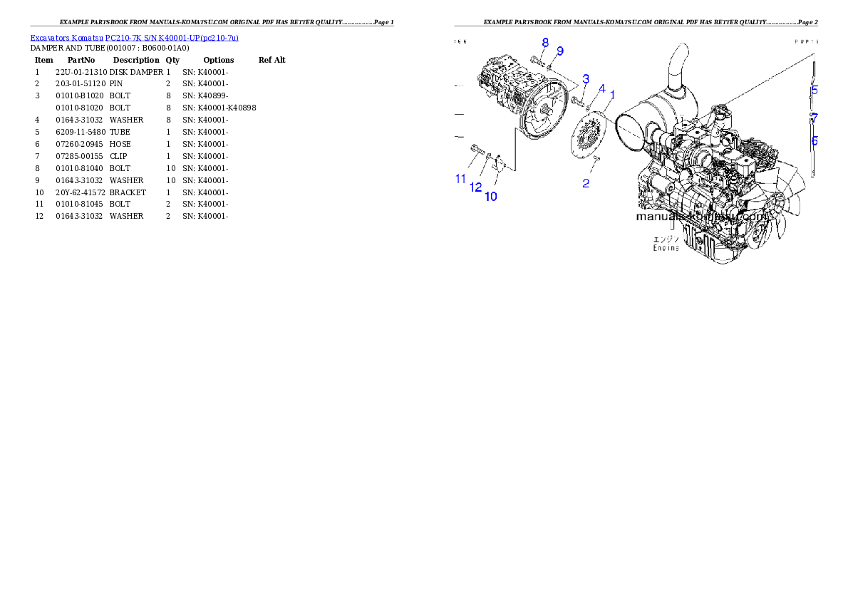 Protected: PC210-7K S/N K40001-UP Partsbook