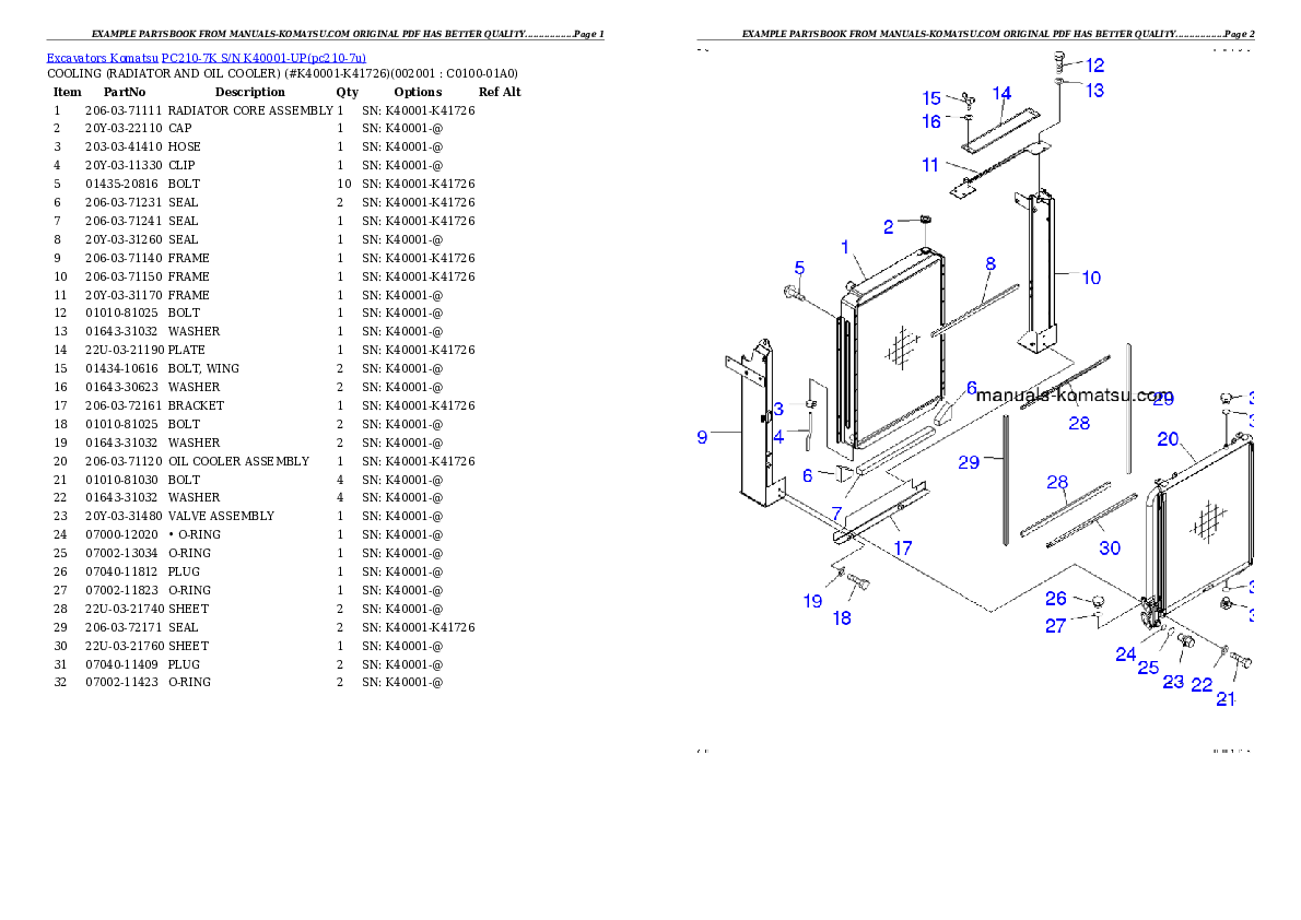 Protected: PC210-7K S/N K40001-UP Partsbook