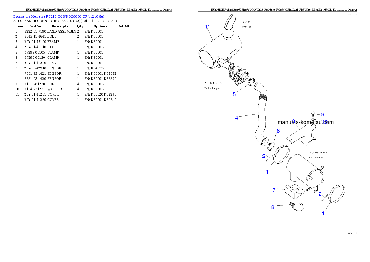 Protected: PC210-8K S/N K50001-UP Partsbook