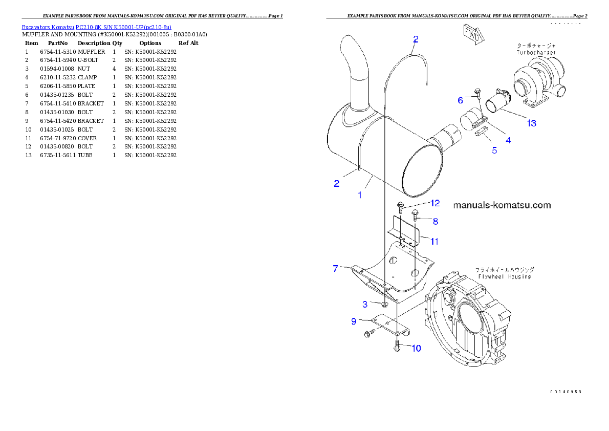 Protected: PC210-8K S/N K50001-UP Partsbook
