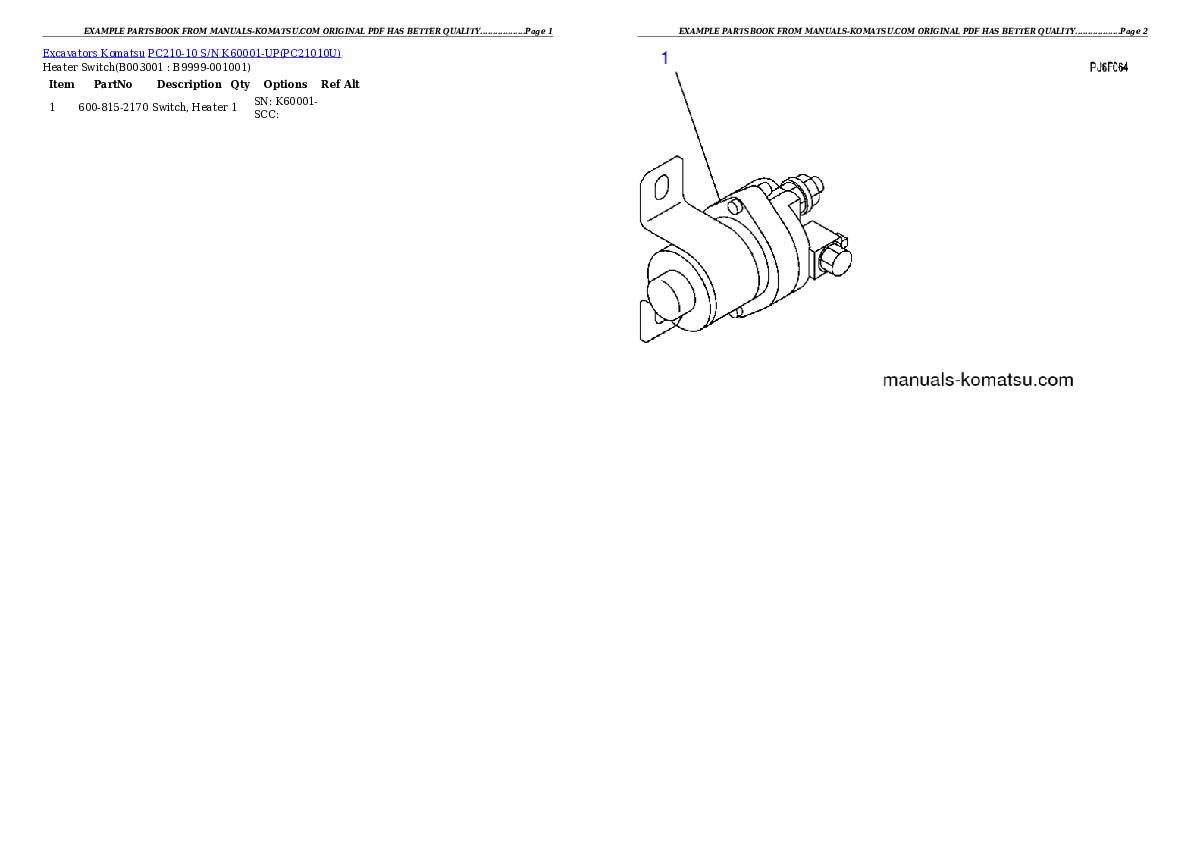 Protected: PC210-10 S/N K60001-UP Partsbook