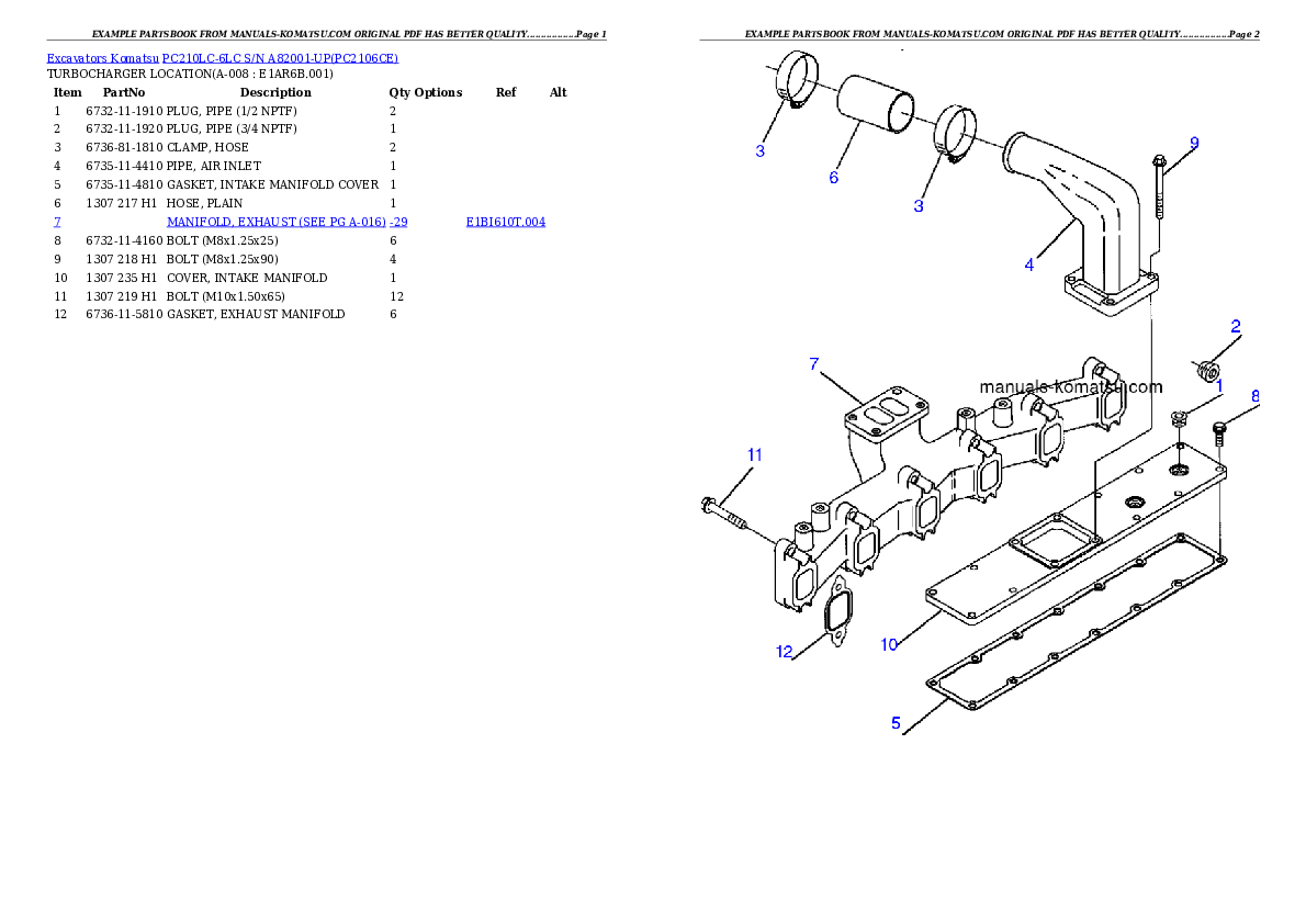 Protected: PC210LC-6LC S/N A82001-UP Partsbook