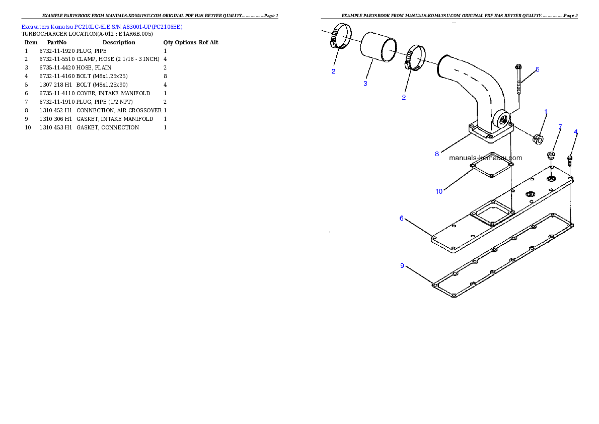 Protected: PC210LC-6LE S/N A83001-UP Partsbook