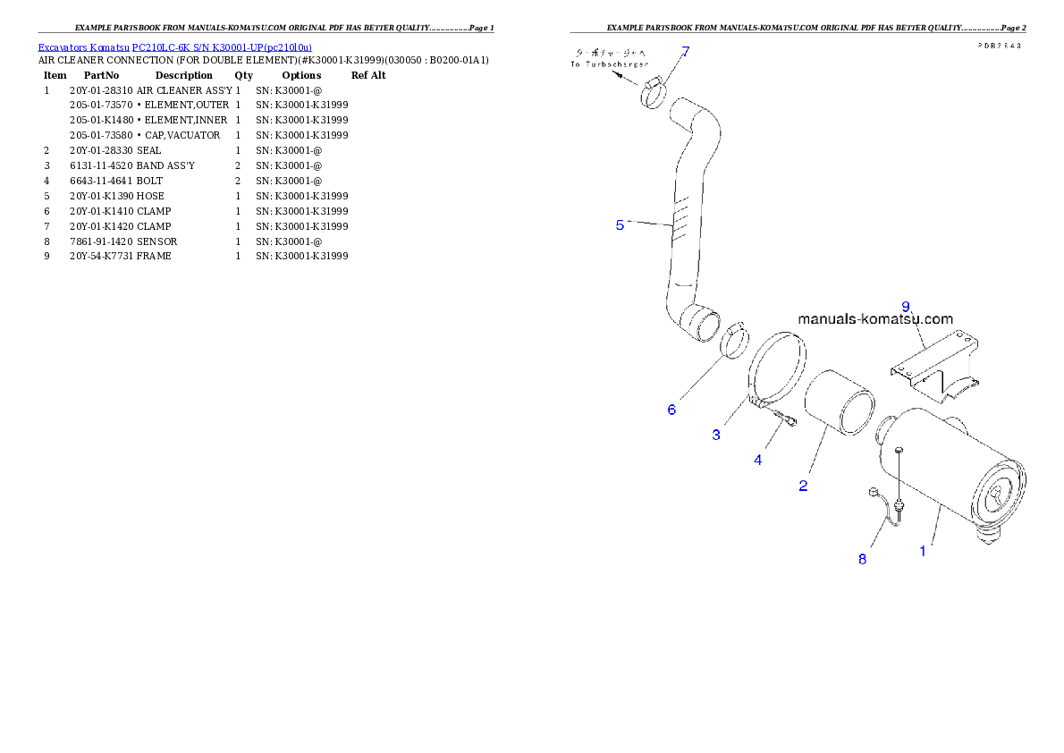Protected: PC210LC-6K S/N K30001-UP Partsbook