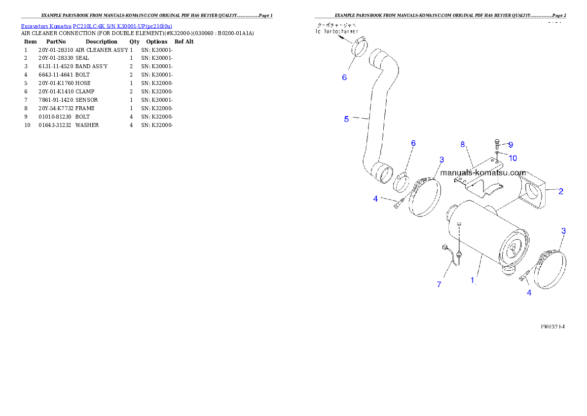 Protected: PC210LC-6K S/N K30001-UP Partsbook