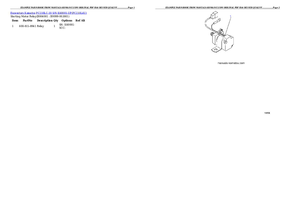 Protected: PC210LC-10 S/N K60001-UP Partsbook