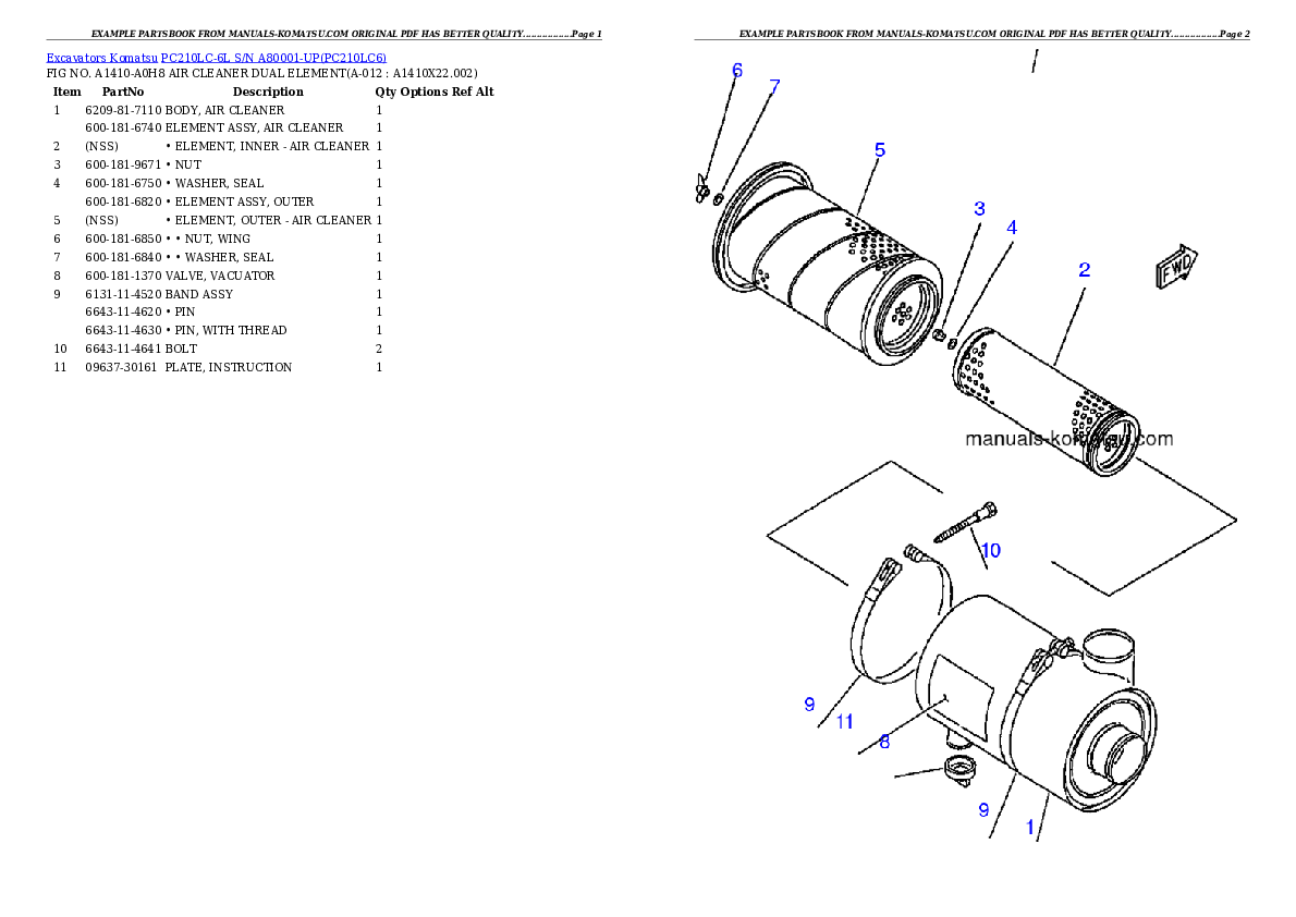 Protected: PC210LC-6L S/N A80001-UP Partsbook