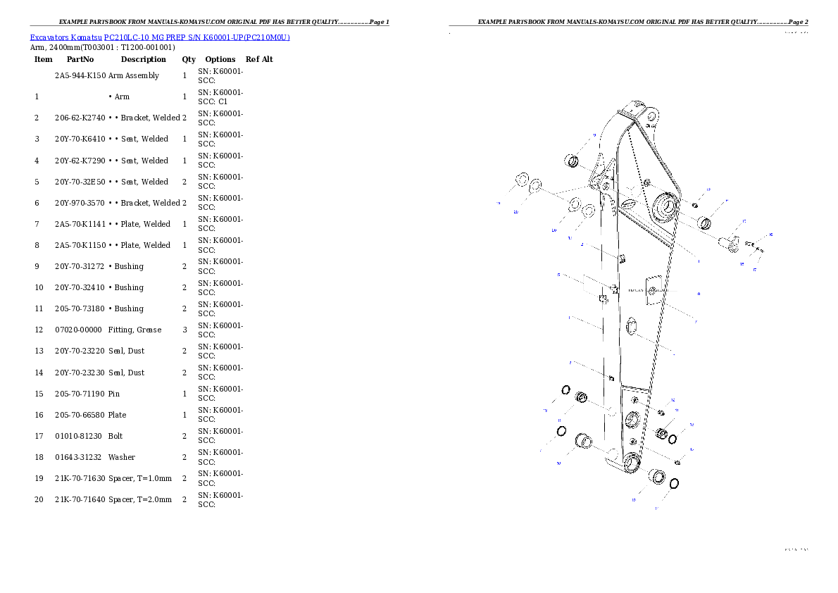 Protected: PC210LC-10 MG PREP S/N K60001-UP Partsbook