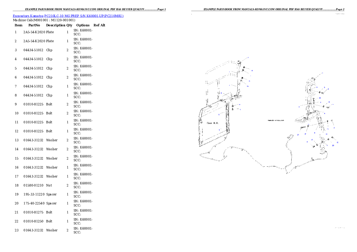 Protected: PC210LC-10 MG PREP S/N K60001-UP Partsbook